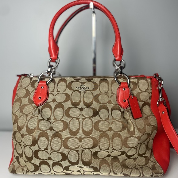 Coach Handbags - Coach Colette Red & Khaki Signature Carryall w/COA